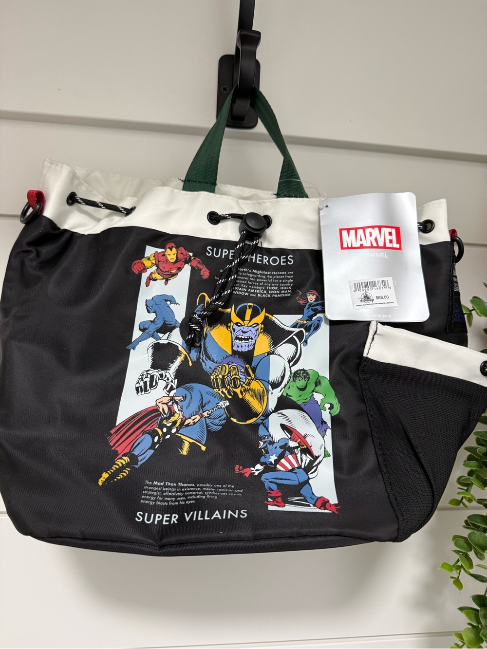 NWT Marvel Black Super Villains/Super Hero Small Cinch Backpack